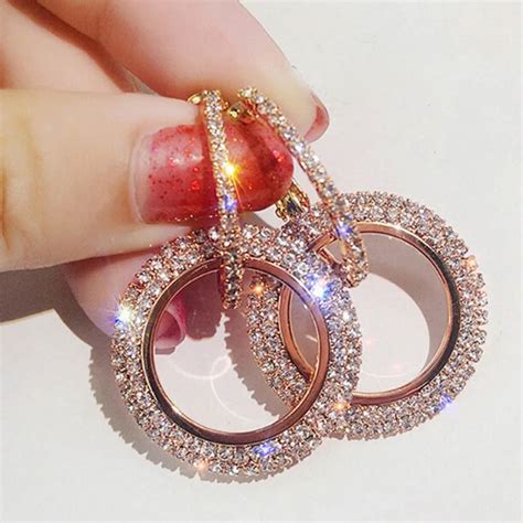 New Style Bling Bling Full Crystal Circle Earrings For Women Luxury ...