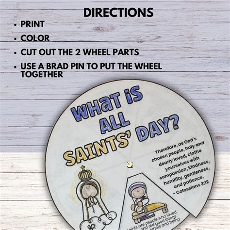 All Saints Day Coloring Wheel Craft Printable for Kids, Sunday School Mass Craft Activity, All ...