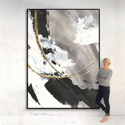 Black and White Gold Abstract Art Oil Paintingl Print Wall - Etsy ...