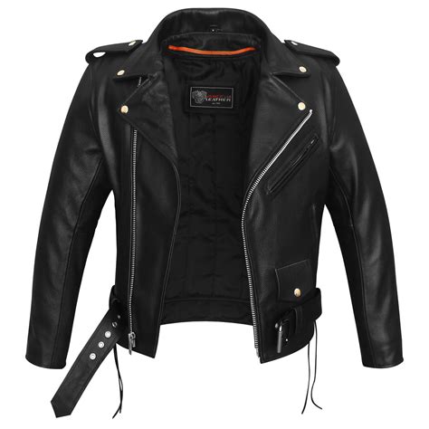 Men's Premium Classic Police Style Motorcycle Black Leather Jacket w ...