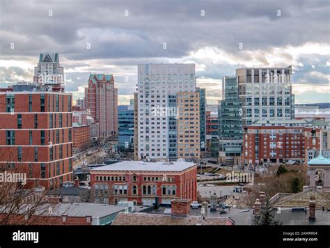 Providence, Rhode Island, city skyline from Prospect Terrace Park on a ...