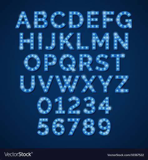 Blue neon lamp alphabet font for movie Royalty Free Vector