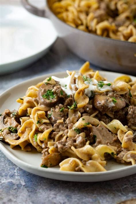 Creamy Ground Beef Stroganoff Recipe - Oh Sweet Basil