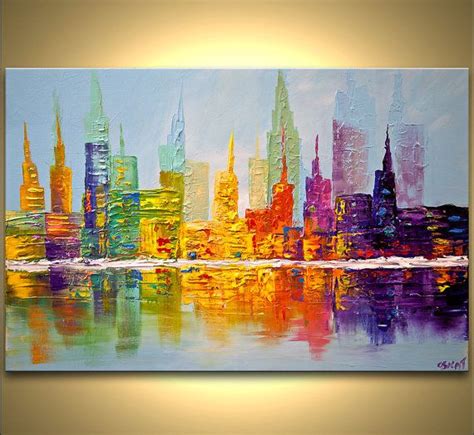 Modern 36 X 24 ORIGINAL City Skyscrapers Acrylic | Etsy | Oil painting ...