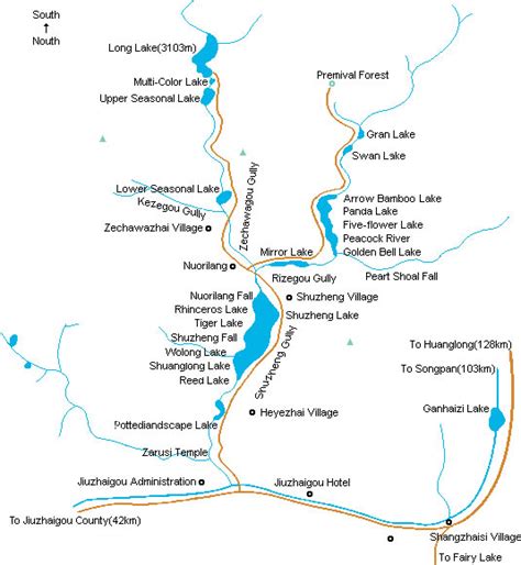 Sichuan Jiuzhaigou Travel Map - China Trekking Guide, Route, Map, Photo