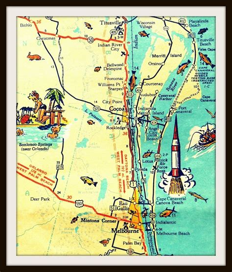 Cocoa Beach map art print CAPE CANAVERAL Florida NASA