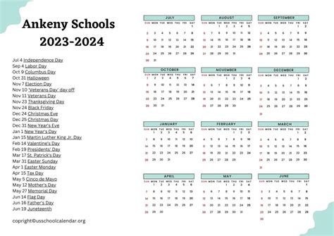 Ankeny Schools Calendar with Holidays 2023-2024