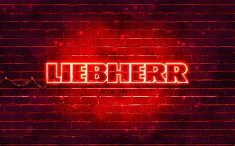 Liebherr red logo, , red brickwall, Liebherr logo, brands, Liebherr neon logo, Liebherr HD ...