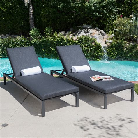 Nigel Outdoor Mesh Chaise Lounge with Aluminum Frame and Cushion , Set of 2, Dark Grey, Black ...