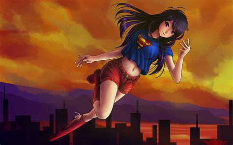 3840x2160px | free download | HD wallpaper: Supergirl Anime Art, purple haired female anime ...