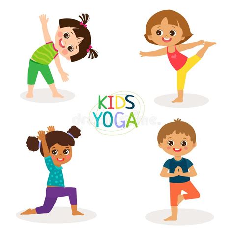 Yoga Kids Poses Vector Cartoon Illustration. Little Girls and Boys ...