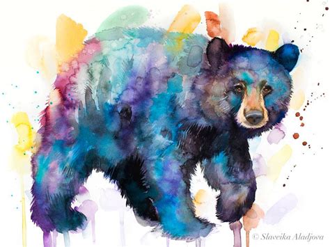 American Black Bear Watercolor Painting Print by Slaveika | Etsy ...