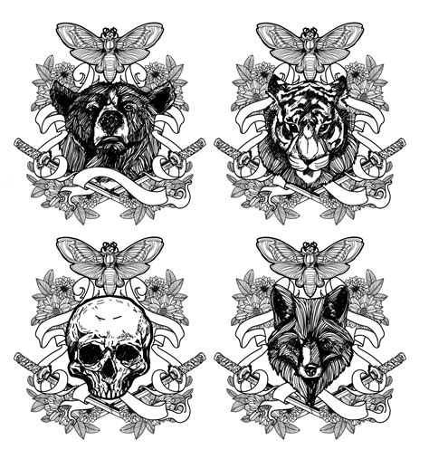 Premium Vector | Tattoo art animal drawing and sketch black and white ...