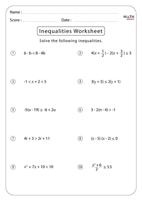 6th Grade Inequalities Worksheet - Printable Word Searches