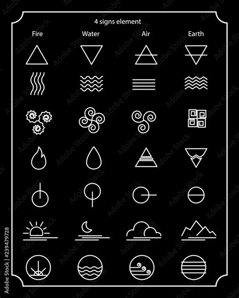 Nature sign element, fire signs, water signs, air signs, earth signs, design element, alchemy ...