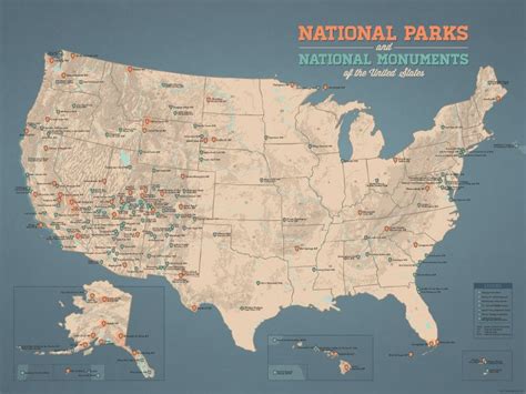 US National Parks & National Monuments Map 18x24 Poster | Us national parks, National monuments ...