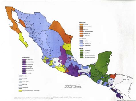 Uto-Aztecan Language Family map of Mexico and Central America. 1967 : MapPorn