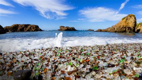 Color glass pebbles beach in Fort Bragg, Mendocino County, California ...