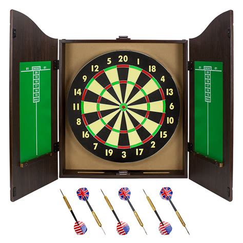 Walnut Dartboard Cabinet Set with 6 Brass Darts and Board - Walmart.com