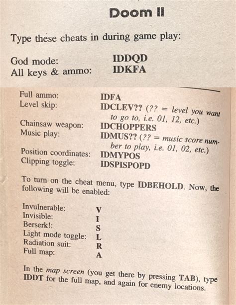 how do I enter cheats for classic doom 2? I tried doing the keyboard ...