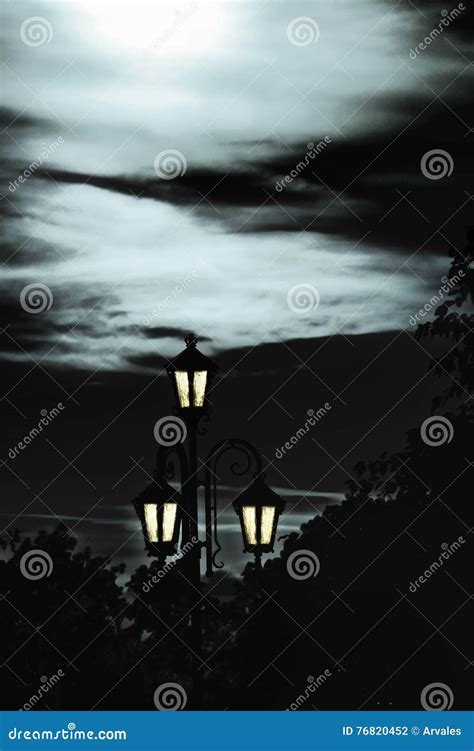 Street Light in the Moonlight Stock Photo - Image of lamp, creates: 76820452