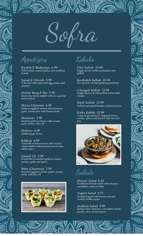 Middle Eastern Dine In Menu Design Template by MustHaveMenus | Food menu design, Greek menu ...