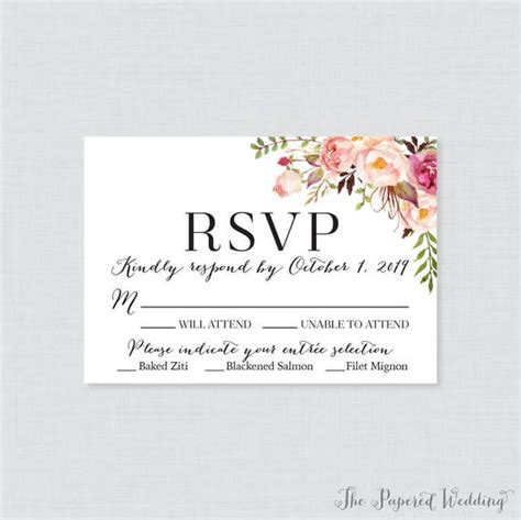 Printable OR Printed Wedding RSVP Cards Pink Floral RSVP