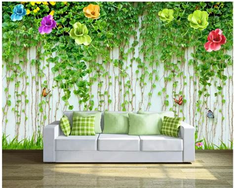 custom photo 3d wall paper for living room HD Green Flower Vine TV ...