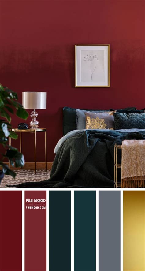 Burgundy and Dark Teal Bedroom with Gold Details | Bedroom color ...