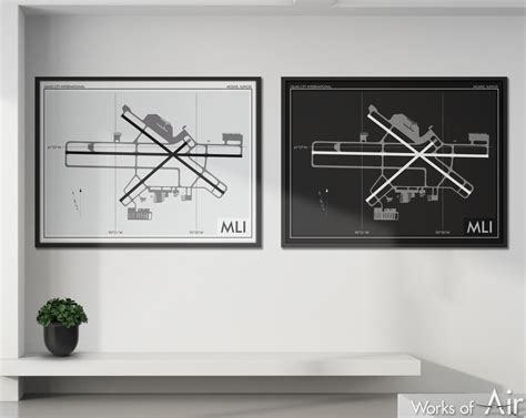 Quad City International Airport Art Print, MLI Airport Map Poster, Aviation Decor, Moline ...