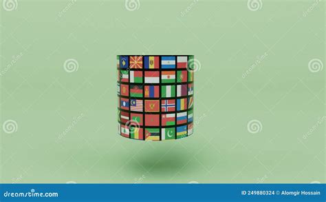3d Render Planet Earth Globe with All Country Flag on Sandrift Color Background Stock ...