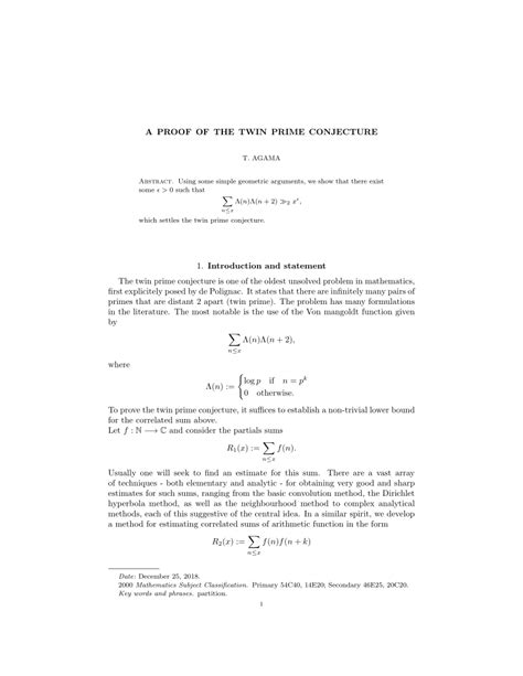 (PDF) A PROOF OF THE TWIN PRIME CONJECTURE (Version 3)