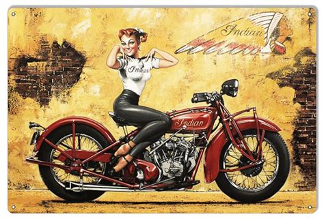 Indian Motorcycle Pin Up Girl Garage Shop Metal Sign | Etsy