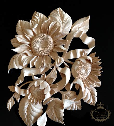 Woodcarving art sunflowers and ribbon - CUSTOM WOOD CARVING BY ALEXANDER GRABOVETSKIY ...