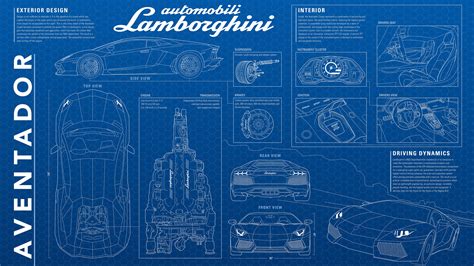 Lamborghini Aventador- mock blueprint kinda style illustration. The ...