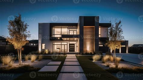 AI Generative Exterior of modern luxury house with garden and beautiful sky 23309768 Stock Photo ...