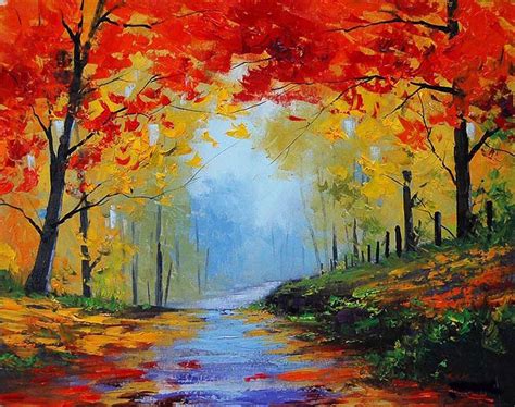 HAND PAINTED OIL PAINTING ABSTRACT WALL DECOR AUTUMN SCENERY ON CANVAS ...