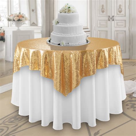 Lann's Linens 50" x 50" Gold Sequin Tablecloth Overlay, Sparkly Square ...