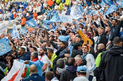 LYON, FRANCE - 16 May, 2018: Olympic Marseille Fans in the Stand Editorial Stock Photo - Image ...