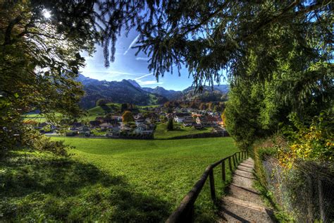 switzerland, Houses, Mountains, Grasslands, Hdr, Grass, Branches ...