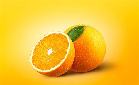 Food, Orange, orange background, 4K, Yellow, citrus fruit, studio shot ...