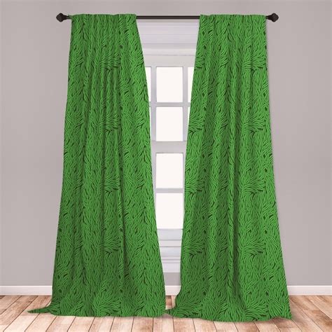 Green Curtains 2 Panels Set, Hand Drawn Style Grass Pattern Abstract Simplistic Environmental ...