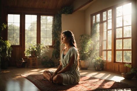 Premium AI Image | photo women doing meditation in home