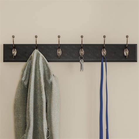 Wall Hook Rail-Mounted Hanging Rack with 6 Hooks-Entryway, Hallway, or ...