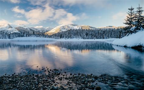 landscape, Photography, Nature, Lake, Mountains, Forest, Morning, Sunlight, Snow, Winter ...