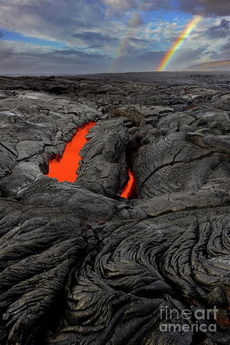 Red Hot Lava and Rainbow in Hawaii Volcanoes National Park Photograph by Tom Schwabel - Pixels