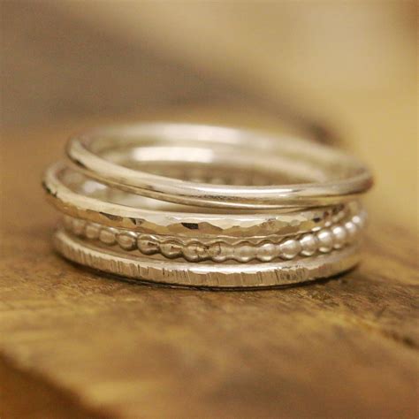 Sterling Silver Minimalist Ring Setsterling Silver Stacking Rings Settextured Ring Setsilver ...