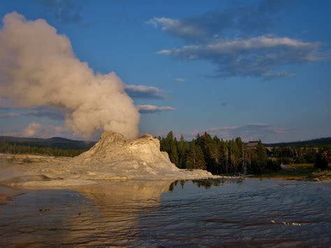 Castle Geyser in its post-eruption steam phase.