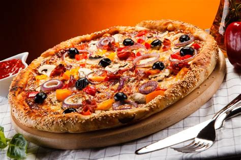 Pizza with black olives stock image. Image of italy - 101328717