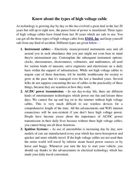 Know about the types of high voltage cable